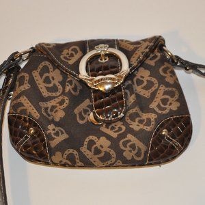 Kathy Van Zeeland brown patterned small shoulder crossbody purse crowns mini